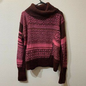 Free People Women's Pink Burgundy Cowl Turtleneck Sweater Mohair Alpaca Blend